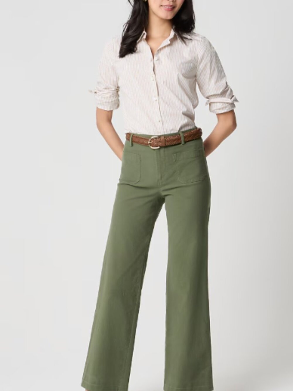 J.Crew Factory Lizzie Wide Leg Pant Distressed Fatigue Green Size 34